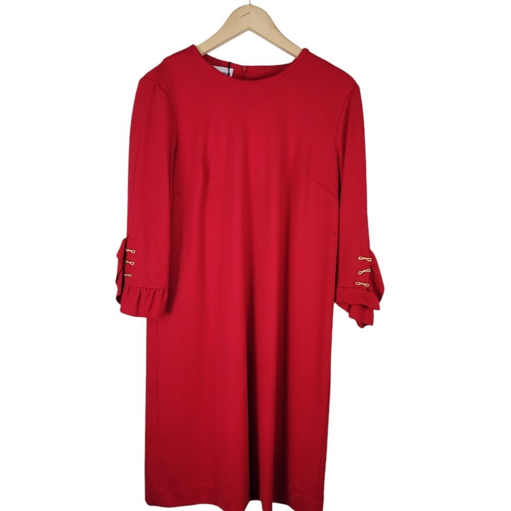 Sara Campbell Red Ponte Chemise with Ruffle Sleeves Dress NWT-Sz 8